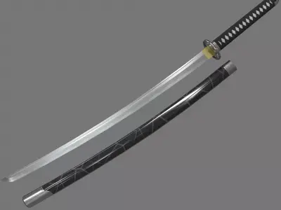 PBR Katana Japanese Sword Black Low-poly 3D model