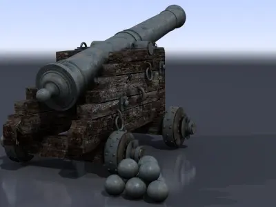 XVIII Century naval cannon Low-poly 3D model