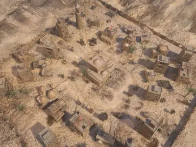 Top-Down Desert Town - LowPoly Low-poly 3D model