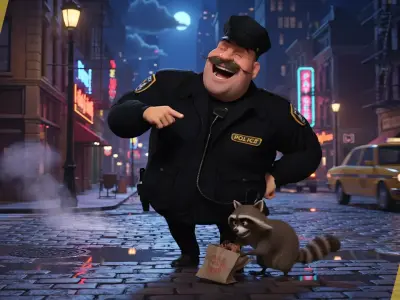 Stylized Cartoon Police Chief Rigged Fat Cop Low-poly 3D model