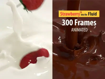 falling Strawberry into Milk and Chocolate Animated Splash 3D model