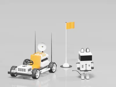 Spaceman robot and car 3D model