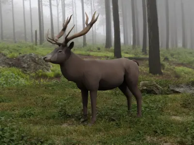 Deer LowPoly with antlers Low-poly 3D model