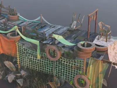 River Fishing Bridge Low-poly 3D model