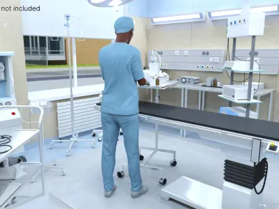 Female Medical Professional in Scrubs with Bloodstains Rigged Fur for Maya 3D model
