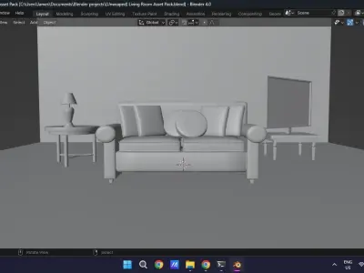 Living Room Furniture Asset Pack Sofa TV Lamp Tables Low-Poly 1 Low-poly 3D model