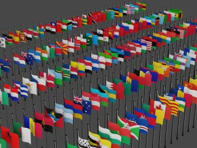All World Countries Flags Low-poly 3D model