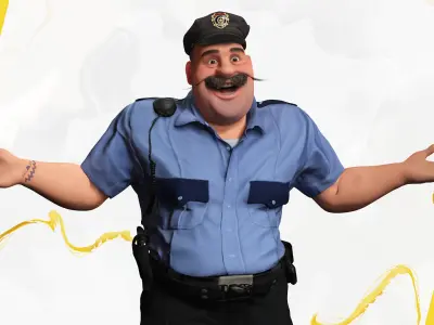 Stylized Cartoon Police Officer Chubby Policeman 3D Low-poly 3D model