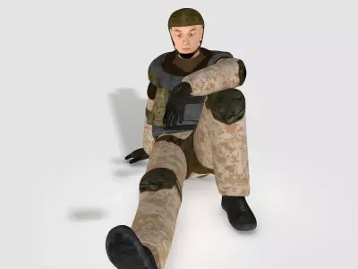 Low poly realistic asiatic soldier Low-poly 3D model