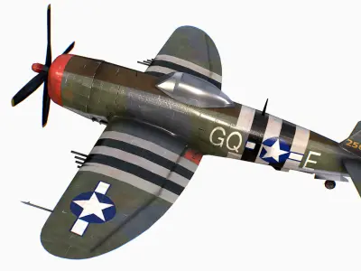 United States fighter aircraft Republic P-47 Thunderbolt Low-poly 3D model