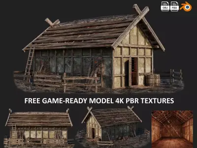 FREE Old Medieval House Building 4K GameReady 003 Free low-poly 3D model