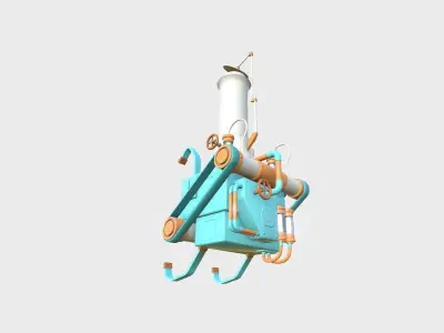 Steampunk Backpack 14 Blue Cartoon - Character Design Fashion Low-poly 3D model