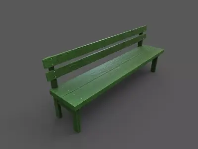 Wood Bench Low-poly 3D model 2