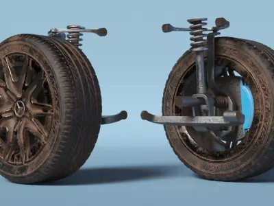 Dirty Mercedes Front Car Wheel Rim with Suspension 3D model