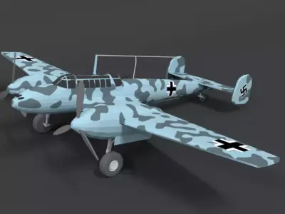 Low Poly Cartoon Messerschmitt Bf110 WWII Airplane Low-poly 3D model
