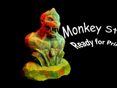 Monkey Statue AAA Game Ready Asset Low-poly 3D model