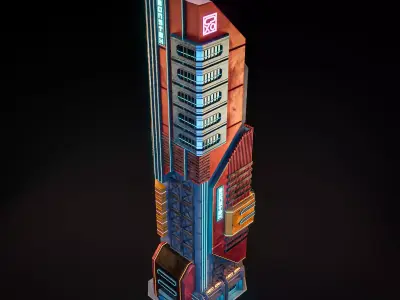 SCIFI CYBERPUNK FUTURISTIC NEON SKYSCRAPER 01 Low-poly 3D model