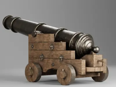 Medieval pirate cannon Low-poly 3D model
