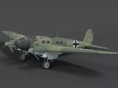 Low Poly Cartoon Heinkel 111 H WWII Airplane Low-poly 3D model