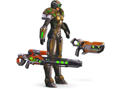 Cartoon Sci-Fi Cyborg Drone Sniper Soldier Low-poly 3D model