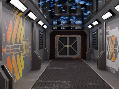 Sci-Fi Corridor Futuristic Hallway Unreal And Blender Low-poly 3D model