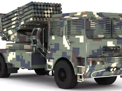 BM-21 military truck with missile 3D model