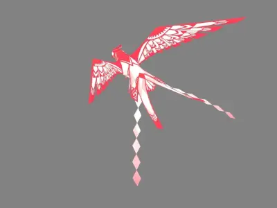 cartoon origami magpie kite - paper bird Low-poly 3D model