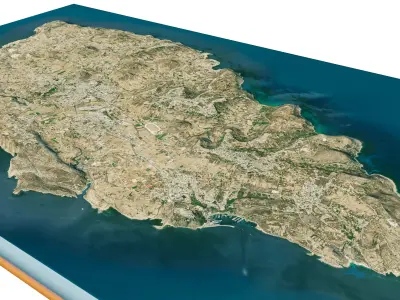 Gozo Island 3D model terrain Low-poly 3D model
