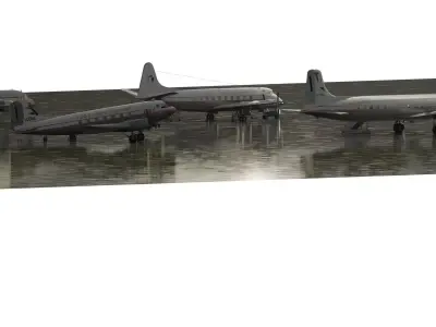 Douglas DC 3 DC-6B Convair 340 and Vickers Viscount 1940s -1950s 3D model