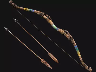 Wooden Bow and Quiver Tournament  Weapons Low-poly 3D model