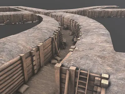 Modular Low Poly PBR Army Trenches Low-poly 3D model