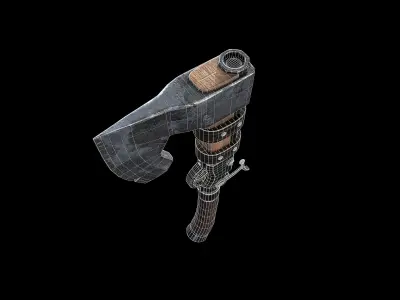 Axegun low poly model axe Low-poly 3D model
