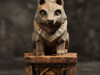 Stylized Fox Statue  Game Ready 3D Model Low-poly 3D model