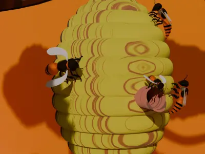 Bee  Tree hive honey on Grass Low-poly 3D model