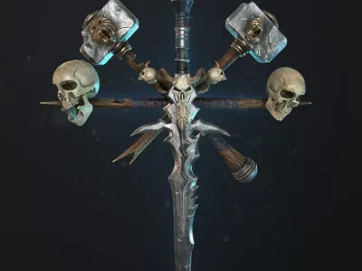 Undead Frostmourne Sword and Hammers - Frozen Throne Low-poly 3D model