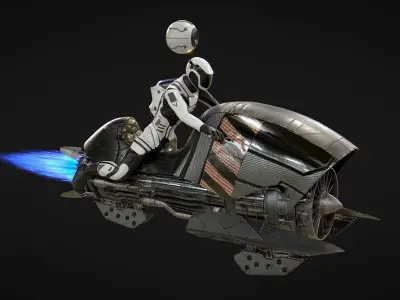 Sci Fi JetBike Rider Low-poly 3D model