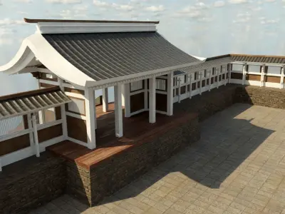 Modular Chinese Wall Low-poly 3D model