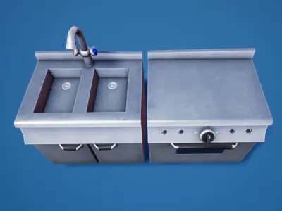 Commercial Kitchen Stylized Low-poly 3D model