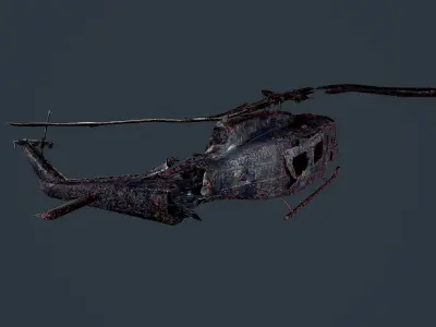 Wrecked Damaged UH1H Military Helicopter Game Ready 02 Low-poly 3D model
