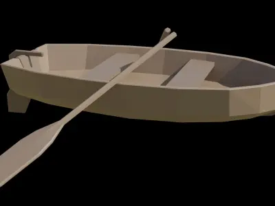 Boats wooden boat with two paddles Low-poly 3D model