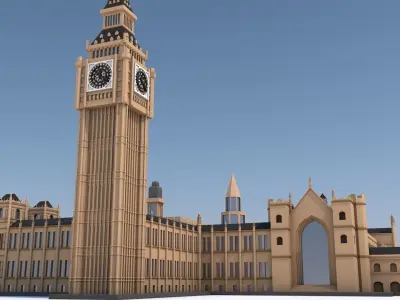 Big Ben and The House of Parliament London Landmark Low-poly 3D model