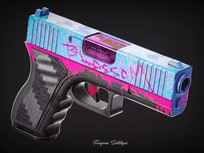 Glock Pistol Blossom Blueprint PBR Gun Low-poly 3D model