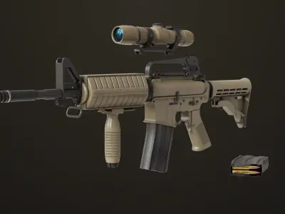 Machine Gun09 Brown All PBR unity UE Textures Low-poly 3D model