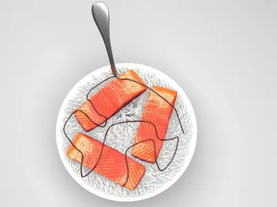 Rice With Salmon Fishes 3D model