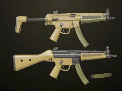 Machine Guns15 Two Sandal Single Mat All PBR Unity UE Textures Low-poly 3D model