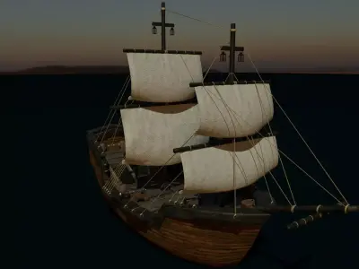 GameReady Medieval Ship With Interiors Low-poly 3D model