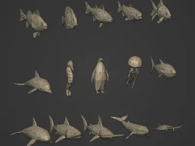LowPoly Sea Animals Pack  V1 Low-poly 3D model