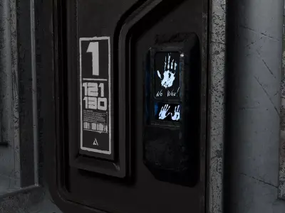Sci-Fi Industrial Airlock Door Modular Wall Panel Hand Scanner Low-poly 3D model