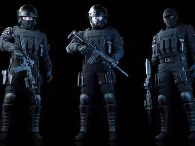 Game-Ready Modular Rigged SWAT  Low-poly 3D model