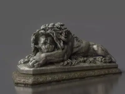 Old statue lion Low-poly realistic PBR 3D model and printable Low-poly 3D model